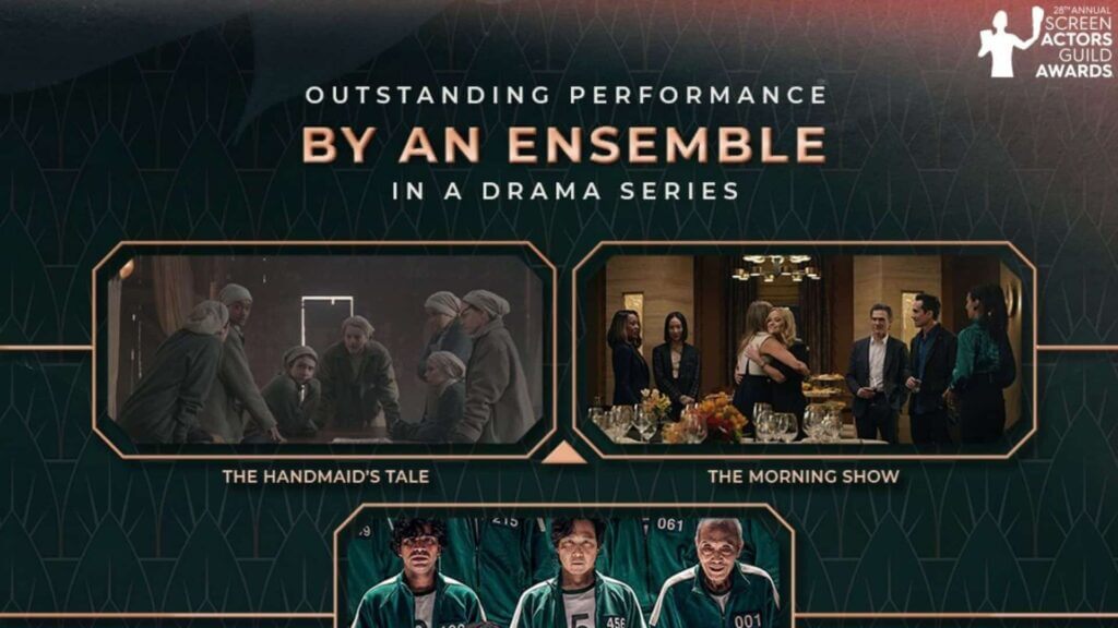 Nominees for Outstanding Performance by an Ensemble in a Drama Series at the 28th Annual Screen Actors Guild Awards including The Handmaid's Tale and The Morning Show
