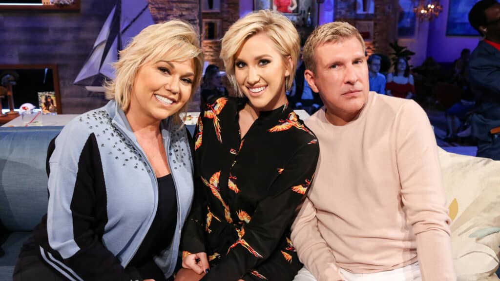 HOLLYWOOD GAME NIGHT -- "Chrisley's Believe It Or Not" Episode 606 -- Pictured: (l-r) Julie Chrisley, Savannah Chrisley, Todd Chrisley.