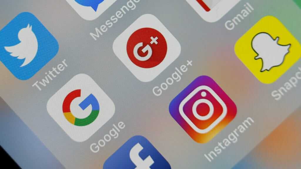 In this photo illustration, the social medias applications logos, Twitter, Google, Google+, Gmail, Facebook, Instagram and Snapchat are displayed on the screen of an Apple iPhone on October 08, 2018 in Paris, France. Google has decided to close its Google+ social network after discovering a security vulnerability that has affected the data of at least 500,000 users.
