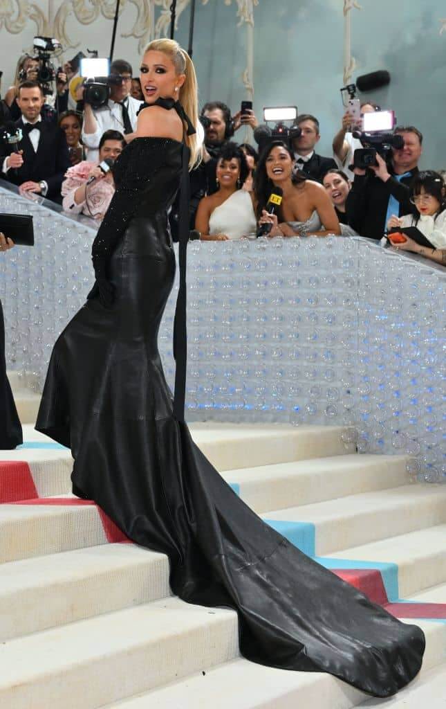 US media personality Paris Hilton arrives for the 2023 Met Gala at the Metropolitan Museum of Art on May 1, 2023, in New York. - The Gala raises money for the Metropolitan Museum of Art's Costume Institute. The Gala's 2023 theme is "Karl Lagerfeld: A Line of Beauty."