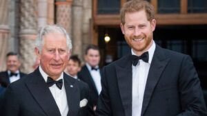 Prince Charles, Prince of Wales and Prince Harry, Duke of Sussex attend the "Our Planet" global premiere at Natural History Museum on April 04, 2019 in London, England.