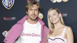 LAS VEGAS, NEVADA - APRIL 25: (L-R) Ryan Gosling and Margo Robbie attend the red carpet promoting the upcoming film "Barbie" at the Warner Bros. Pictures Studio presentation during CinemaCon, the official convention of the National Association of Theatre Owners, at The Colosseum at Caesars Palace on April 25, 2023 in Las Vegas, Nevada.