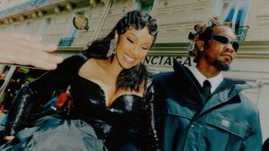 Image has been digitally enhanced.) Cardi B and Offset attend Balenciaga on July 05, 2023 in Paris, France.