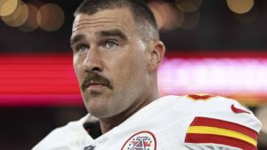 Travis Kelce #87 of the Kansas City Chiefs looks on prior to an NFL preseason football game between the Arizona Cardinals and the Kansas City Chiefs at State Farm Stadium on August 19, 2023 in Glendale, Arizona.