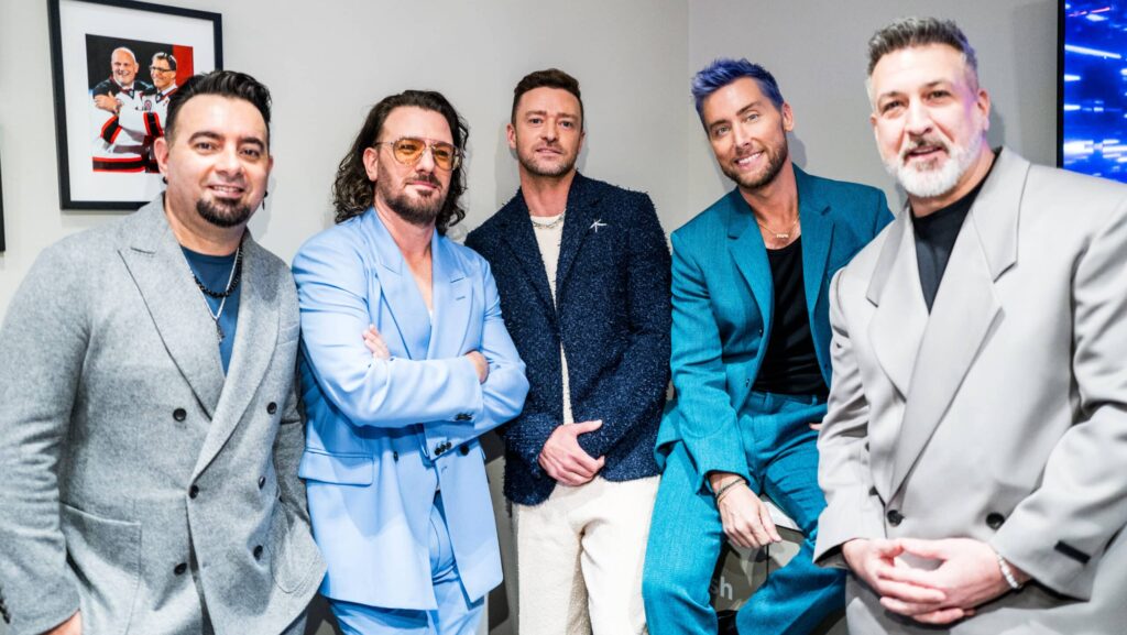 Chris Kirkpatrick, JC Chasez, Justin Timberlake, Lance Bass and Joey Fatone of NSYNC seen backstage during the 2023 Video Music Awards at Prudential Center on September 12, 2023 in Newark, New Jersey.