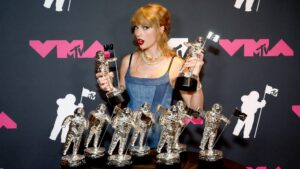 NEWARK, NEW JERSEY - SEPTEMBER 12: Taylor Swift is seen backstage during the 2023 MTV Video Music Awards at Prudential Center on September 12, 2023 in Newark, New Jersey.