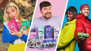 Emma Chamberlain, MrBeast, KSI and Logan Paul show off their products.