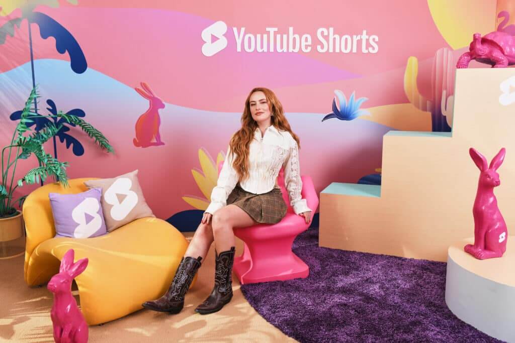 INDIO, CALIFORNIA - APRIL 14: Amelia Dimoldenberg attends the 2023 Coachella Valley Music & Arts Festival | YouTube Shorts Content Studio at Empire Polo Club on April 14, 2023 in Indio, California.