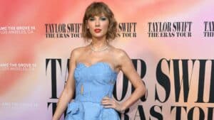 TOPSHOT - US singer Taylor Swift arrives for the "Taylor Swift: The Eras Tour" concert movie world premiere at AMC The Grove in Los Angeles, California on October 11, 2023. (Photo by VALERIE MACON / AFP)