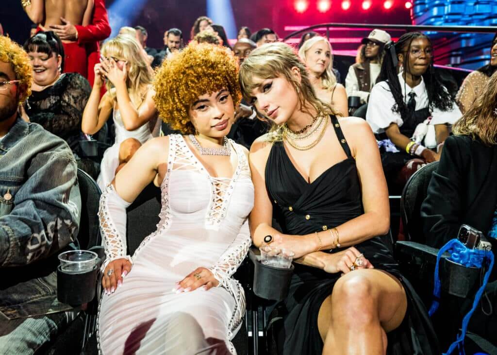 Ice Spice and Taylor Swift attend the 2023 Video Music Awards.