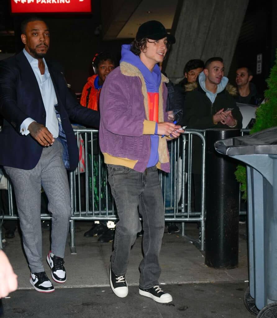 Timothee Chalamet is seen on November 12, 2023 in New York City.