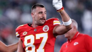 Kansas City Chiefs looks on prior to the game New York Jets at MetLife Stadium on October 01, 2023 in East Rutherford, New Jersey.