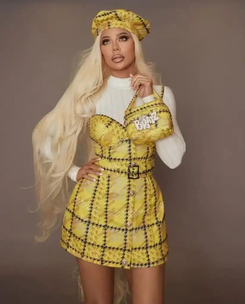Khloé Kardashian dressed as a Bratz doll Halloween.