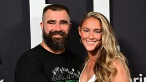 PHILADELPHIA, PENNSYLVANIA - SEPTEMBER 08: (L-R) Jason Kelce and Kylie Kelce attend Thursday Night Football Presents The World Premiere of "Kelce" on September 08, 2023 in Philadelphia, Pennsylvania.