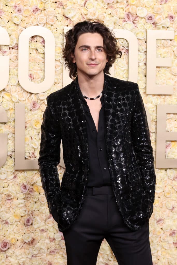 Timothée Chalamet attend the 81st Annual Golden Globe Awards at The Beverly Hilton on January 07, 2024 in Beverly Hills, California. 