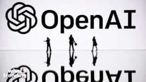 This illustration photograph taken on October 30, 2023, in Mulhouse, eastern France, shows figurines next to a screen displaying a logo of OpenAI, a US artificial intelligence organisation. (Photo by SEBASTIEN BOZON / AFP) (Photo by SEBASTIEN BOZON/AFP via Getty Images)
