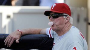 Philadelphia Phillies Manager Charlie Manuel Blows a Chewing Gum Bubble in the 9th Inning Against the San Diego Padres in San Diego California Usa 28 August 2010 the Phillies Defeated the Padres 3-1 United States San Diego PHOTO: Mike Nelson/EPA / Shutterstock