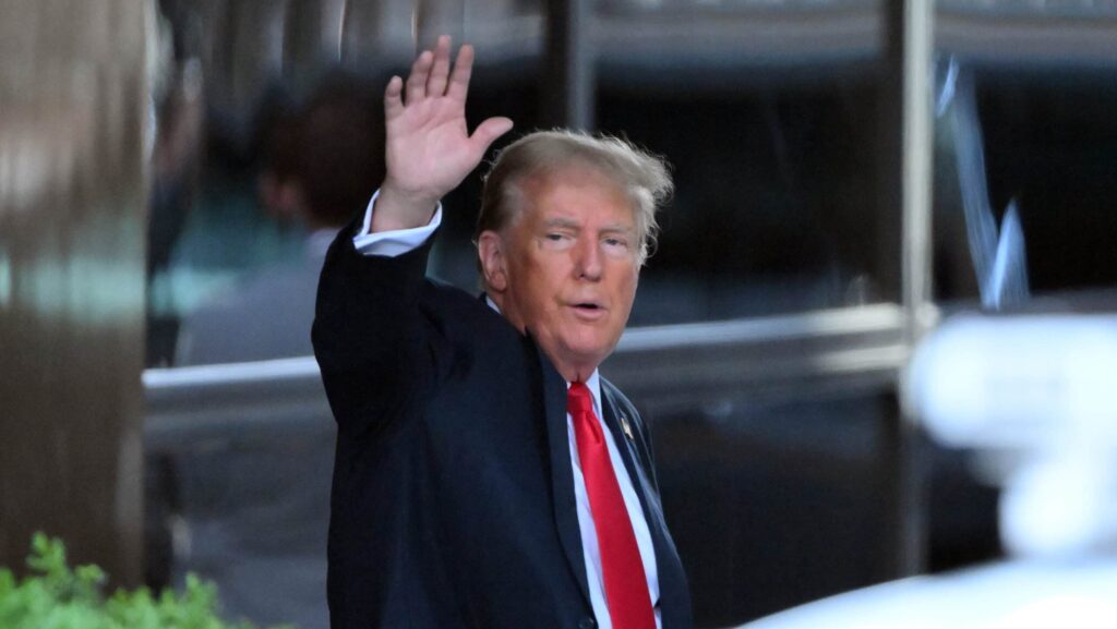 Donald Trump is seen leaving his Trump Tower apartment on his way to Court for his Hush Money Trial in Manhatan New York City.