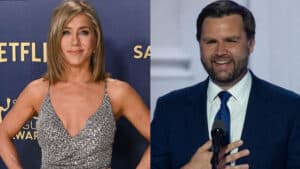 Jennifer Aniston and JD Vance via Shutterstock Composite.