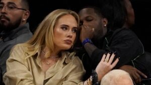 Adele along with boyfriend Rich Paul and actress Nia Long are seen at Game 3 of the NBA Playoffs between the Los Angeles Lakers and The Golden State Warriors at Crypto.com Arena in Los Angeles, Ca