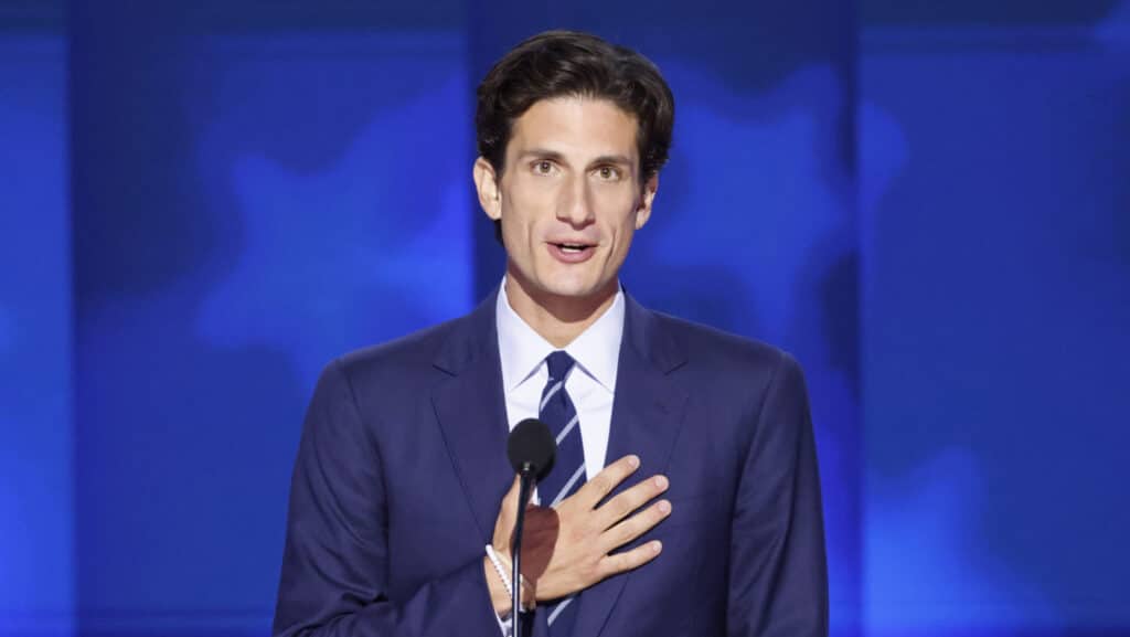 Jack Schlossberg, grandson of President John F. Kennedy, speaks at the 2024 Democratic National Convention at the United Center in Chicago, Illinois on Tuesday, August 20, 2024. The theme for day two is "A Bold Vision for America's Future."