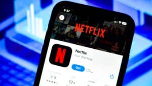 In this photo illustration, a Netflix app logo is displayed on an iPhone in the Apple Store.