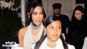 Kim Kardashian and her daughter North West wearing pearl jewelry at an event