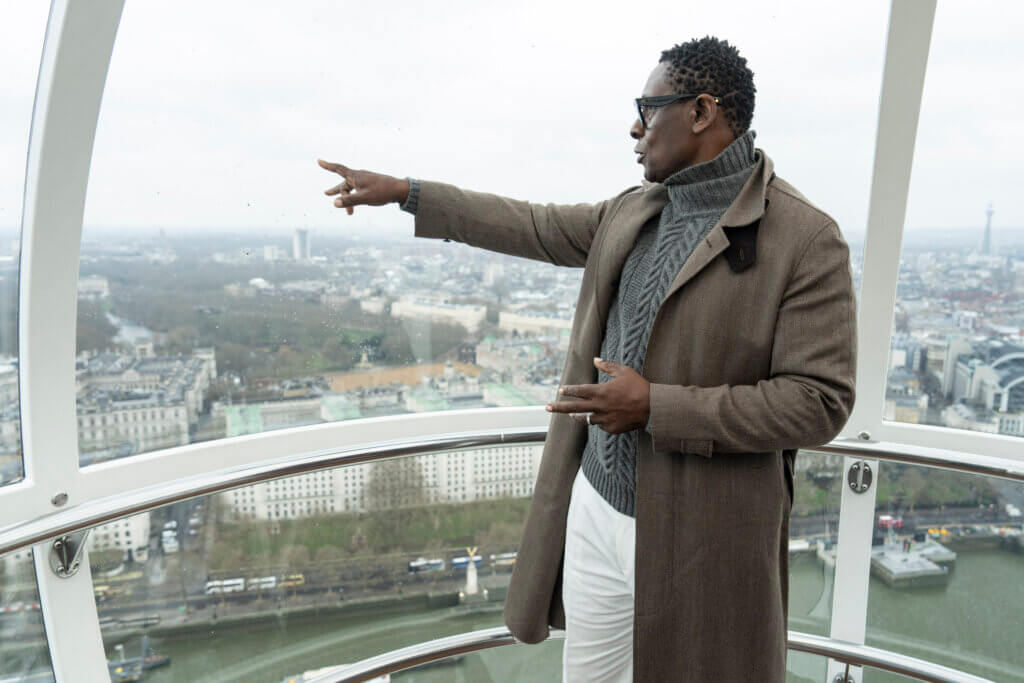 David Harewood aboard the London Eye while filming for 'Turning 25: London's Eye' - a star-studded short film commissioned to commemorate the iconic landmark's 25th anniversary, available to watch now on the London Eye's YouTube channel.