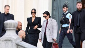 Kim Kardashian and her mother Kris Jenner seen leaving court in Paris after Paris Robbery Trial. Photo: FD Press/SIPA / Shutterstock