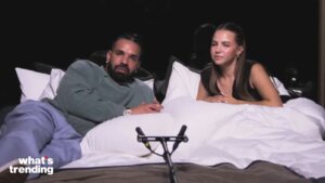 Bobbi Althoff and Drake reunited in bed for their first interview since their 2023 fallout, joking about fan rumors that she sleeps with her guests — with Drake laughing and teasing, “one day.”